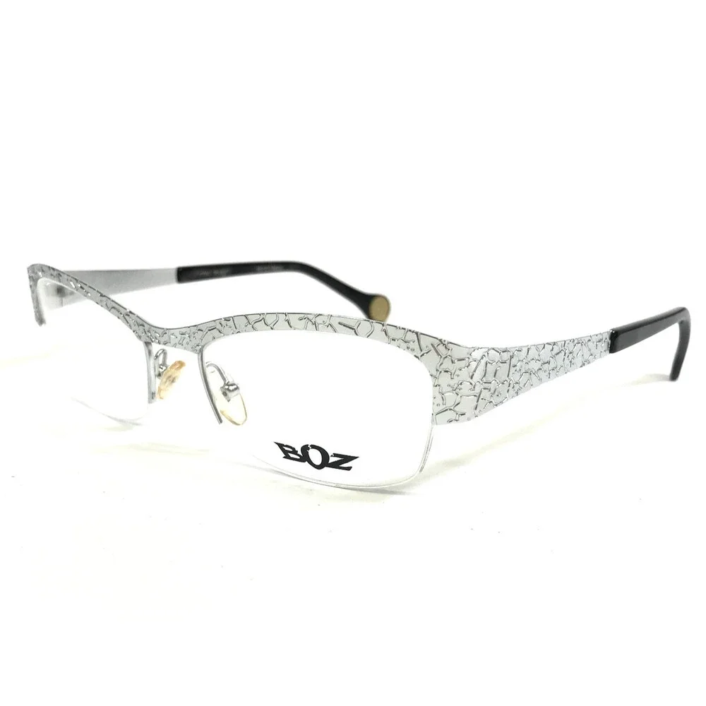 BOZ Eyeglasses Frames VIM 1313 Silver Cracked Earth Pattern Half Rim 52-18-135